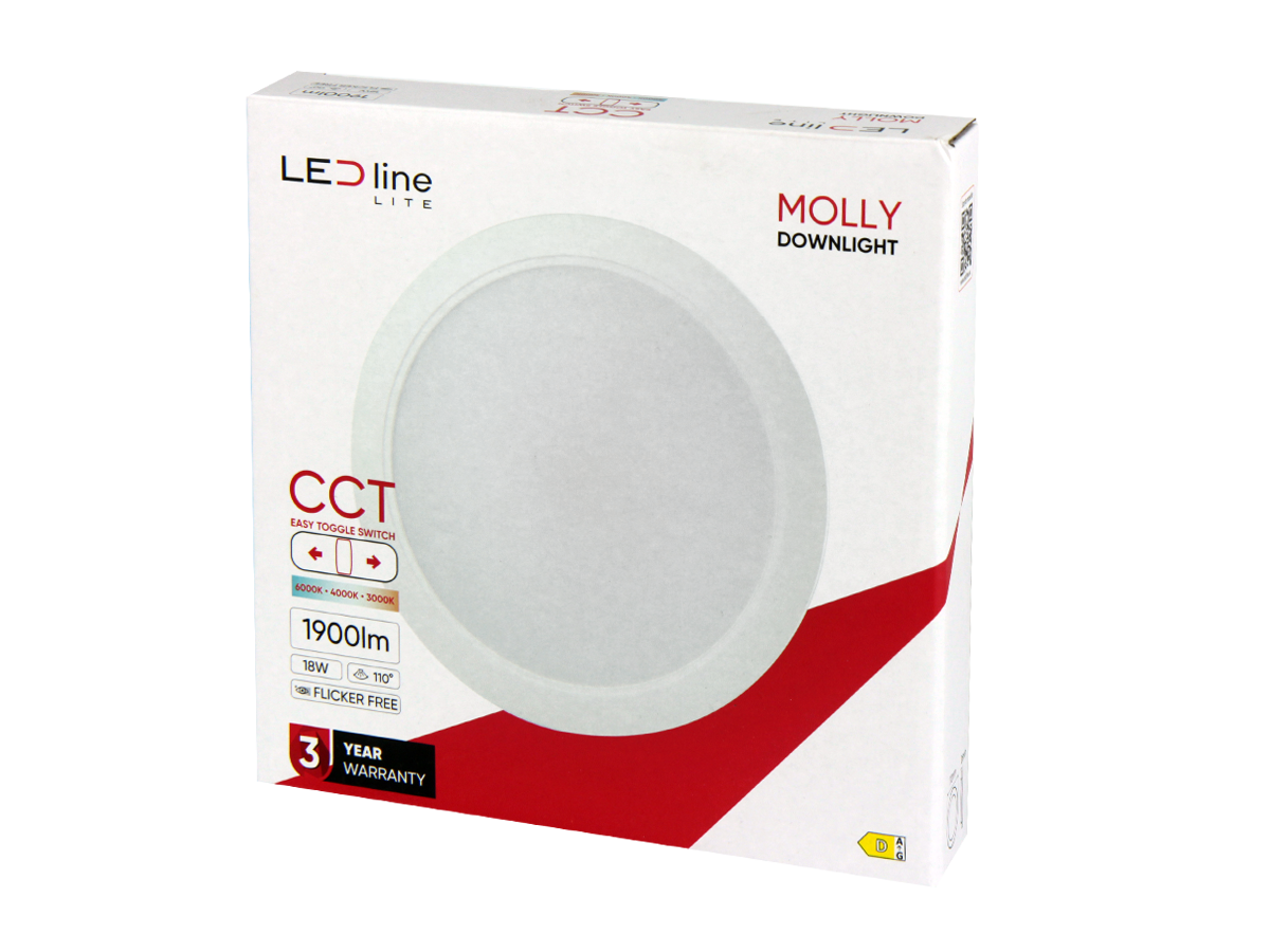 Downlight MOLLY 3CCT(3K/4K/6K) 18W 1900lm rond IP20 Wit LITE
