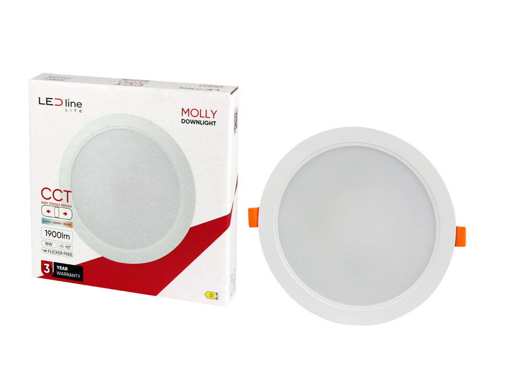 Downlight MOLLY 3CCT(3K/4K/6K) 18W 1900lm rond IP20 Wit LITE