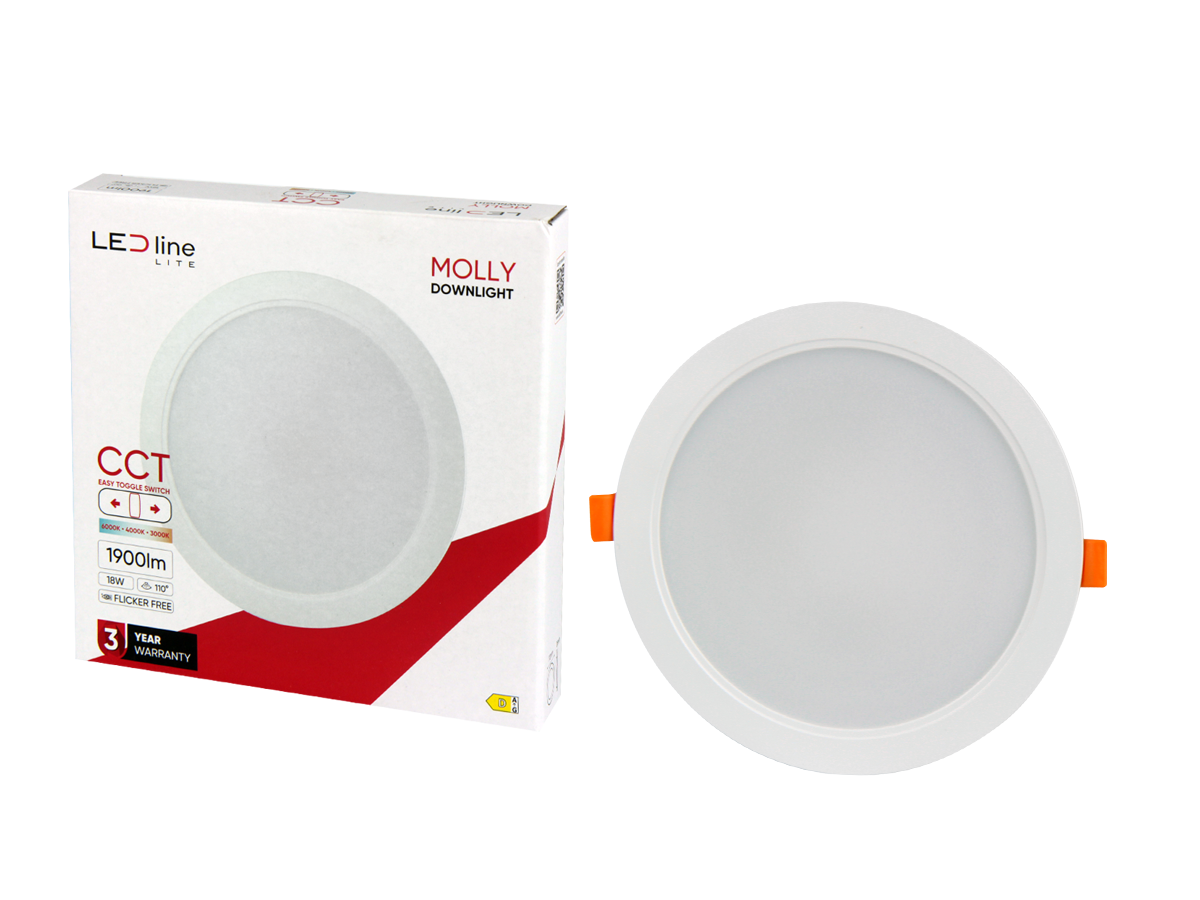Downlight MOLLY 3CCT(3K/4K/6K) 18W 1900lm rond IP20 Wit LITE