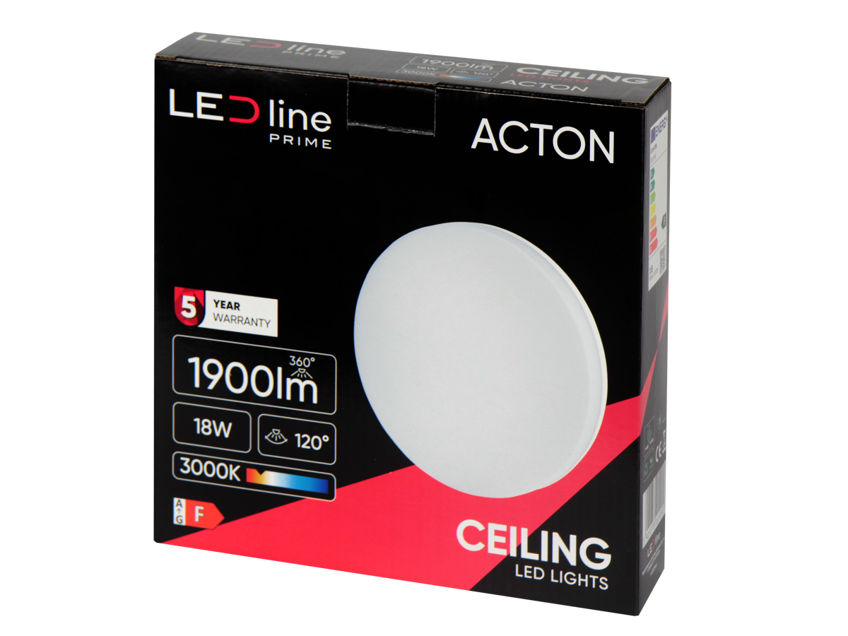 plafondlamp ACTON 3000K 18W 1900lm rond IP54 wit PRIME