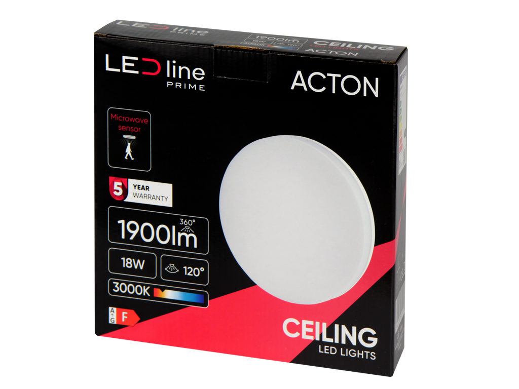 plafondlamp ACTON 3000K 18W 1900lm rond IP54 wit PRIME bewegingssensor