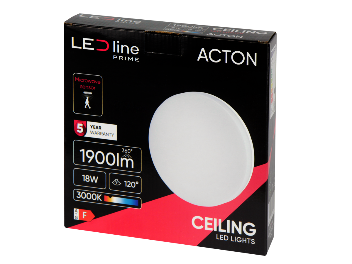 plafondlamp ACTON 3000K 18W 1900lm rond IP54 wit PRIME bewegingssensor