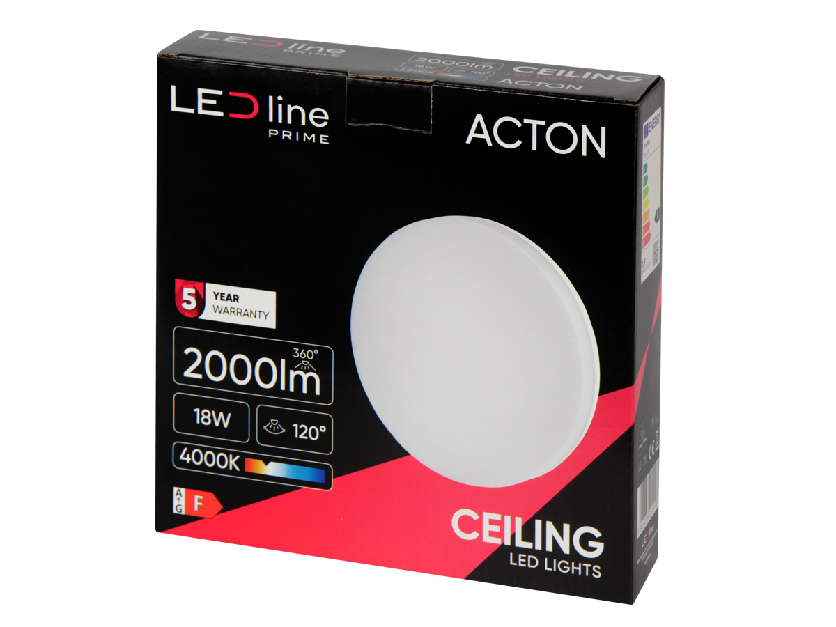 plafondlamp ACTON 4000K 18W 2000lm rond IP54 wit PRIME