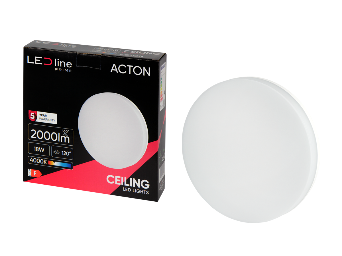 plafondlamp ACTON 4000K 18W 2000lm rond IP54 wit PRIME