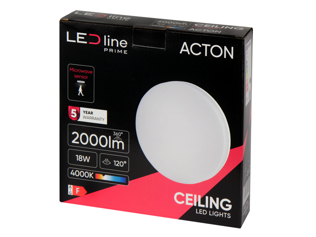 plafondlamp ACTON 4000K 18W 2000lm rond IP54 wit PRIME bewegingssensor