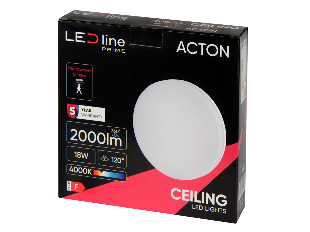 plafondlamp ACTON 4000K 18W 2000lm rond IP54 wit PRIME bewegingssensor