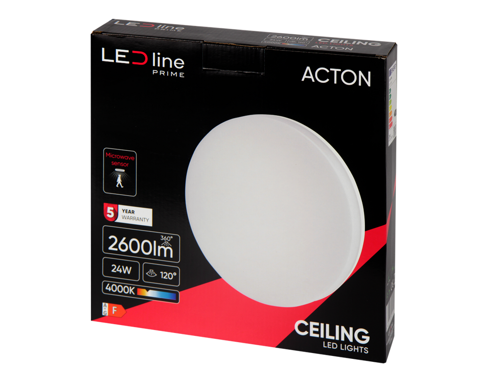 plafondlamp ACTON 4000K 24W 2600lm rond IP54 wit PRIME bewegingssensor