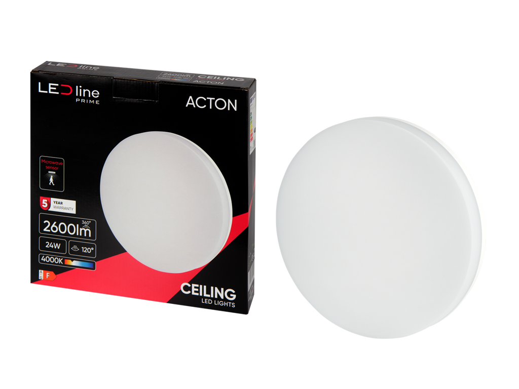 plafondlamp ACTON 4000K 24W 2600lm rond IP54 wit PRIME bewegingssensor