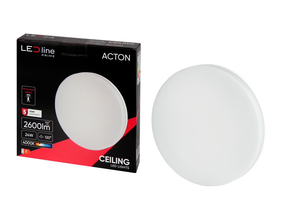 plafondlamp ACTON 4000K 24W 2600lm rond IP54 wit PRIME bewegingssensor