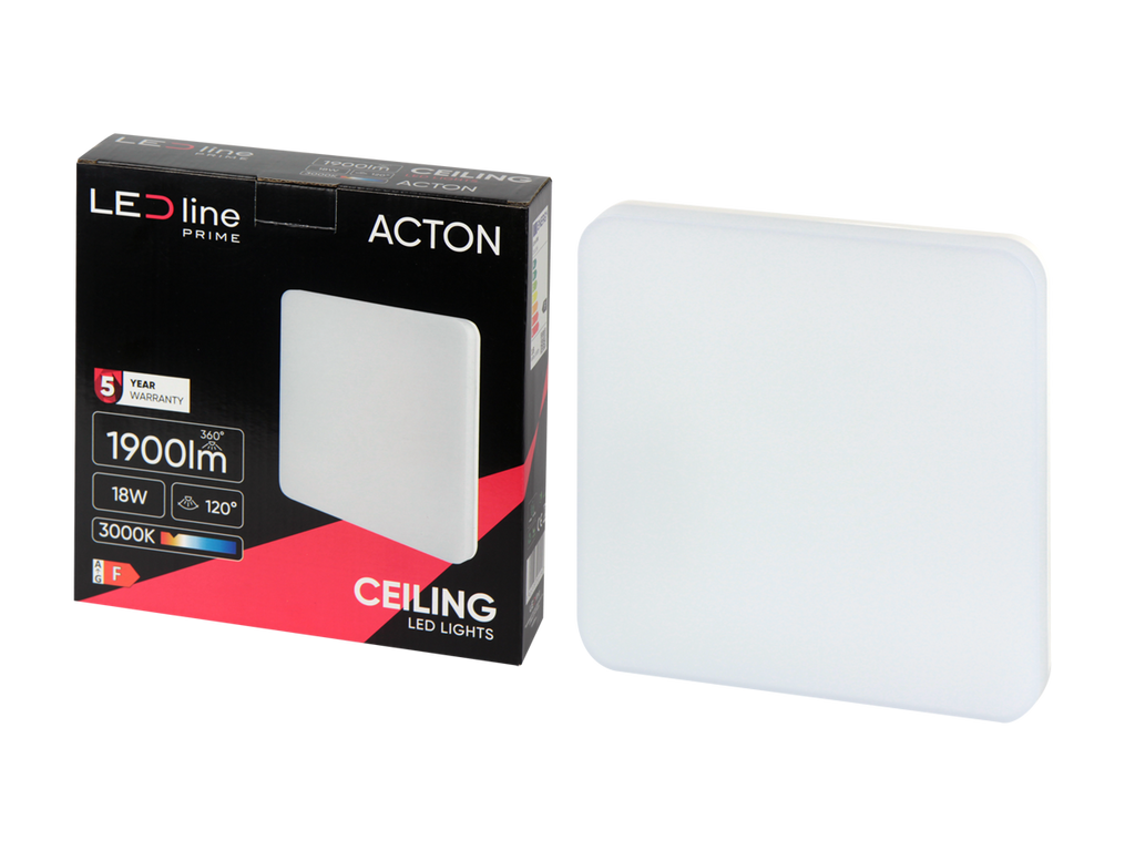 Plafondlamp ACTON 3000K 18W 1900lm vierkant IP54 wit PRIME