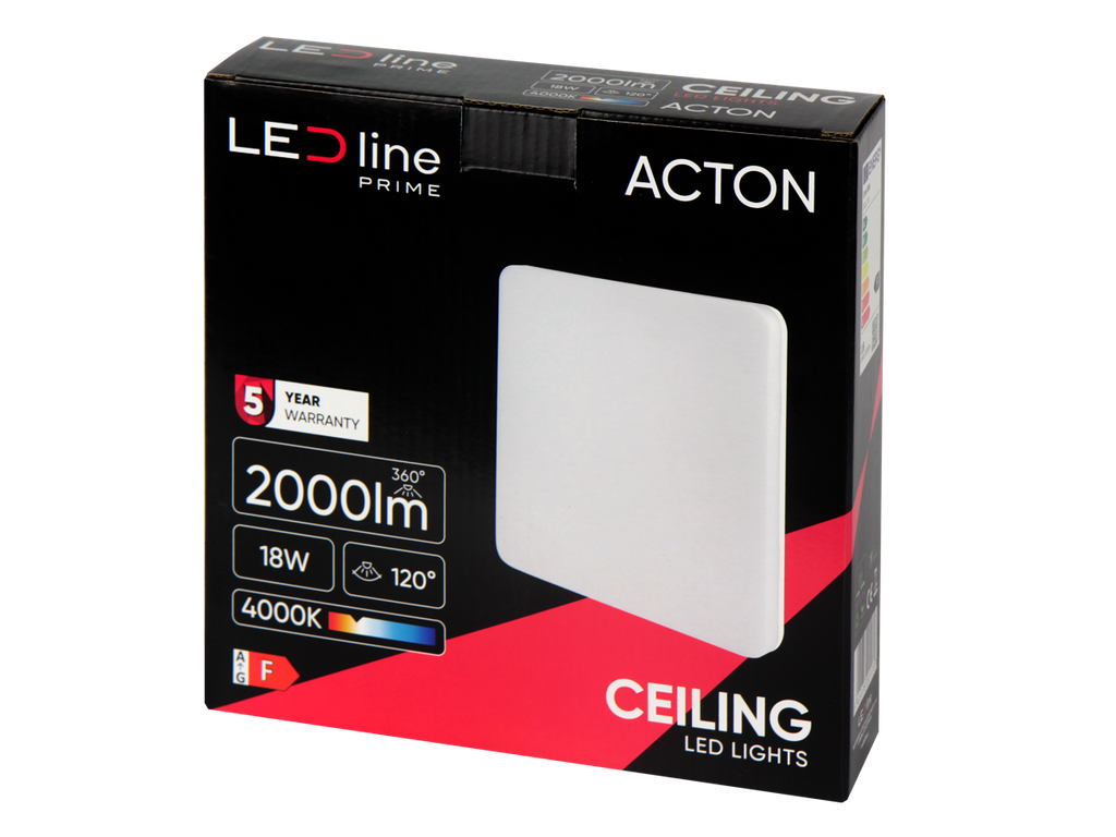 plafondlamp ACTON 4000K 18W 2000lm vierkant IP54 wit PRIME