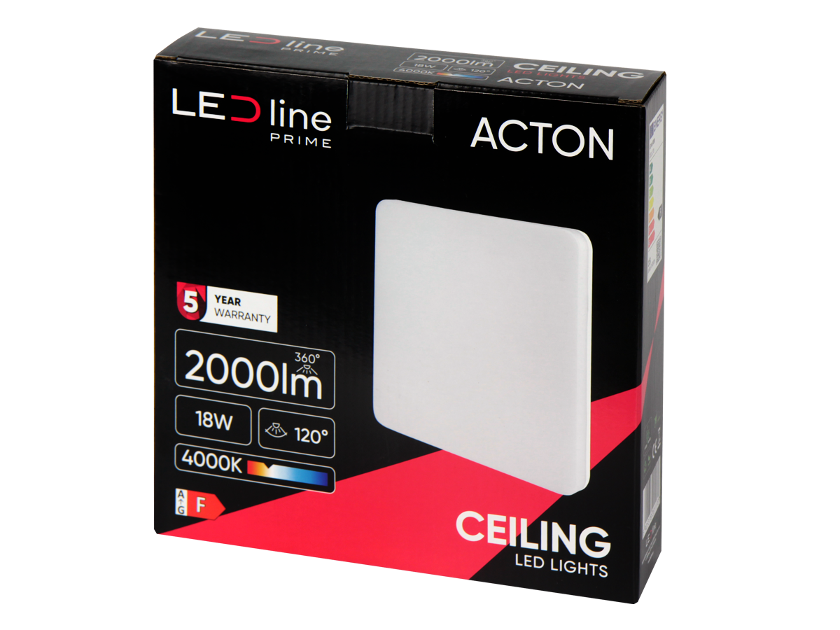 plafondlamp ACTON 4000K 18W 2000lm vierkant IP54 wit PRIME