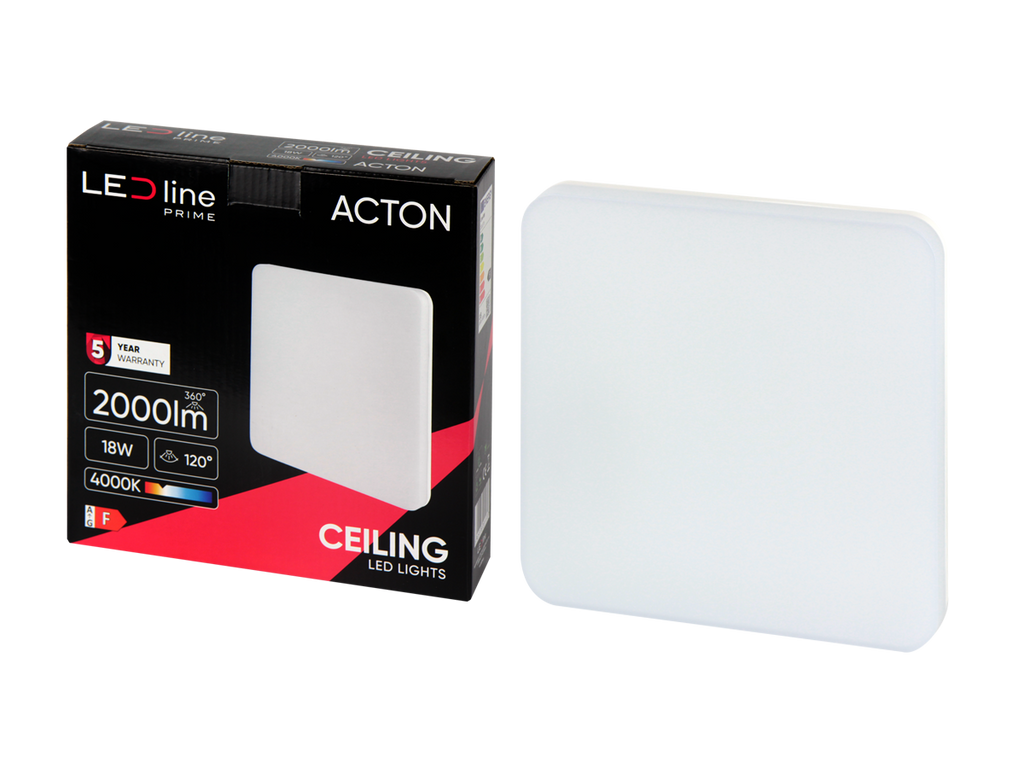 plafondlamp ACTON 4000K 18W 2000lm vierkant IP54 wit PRIME