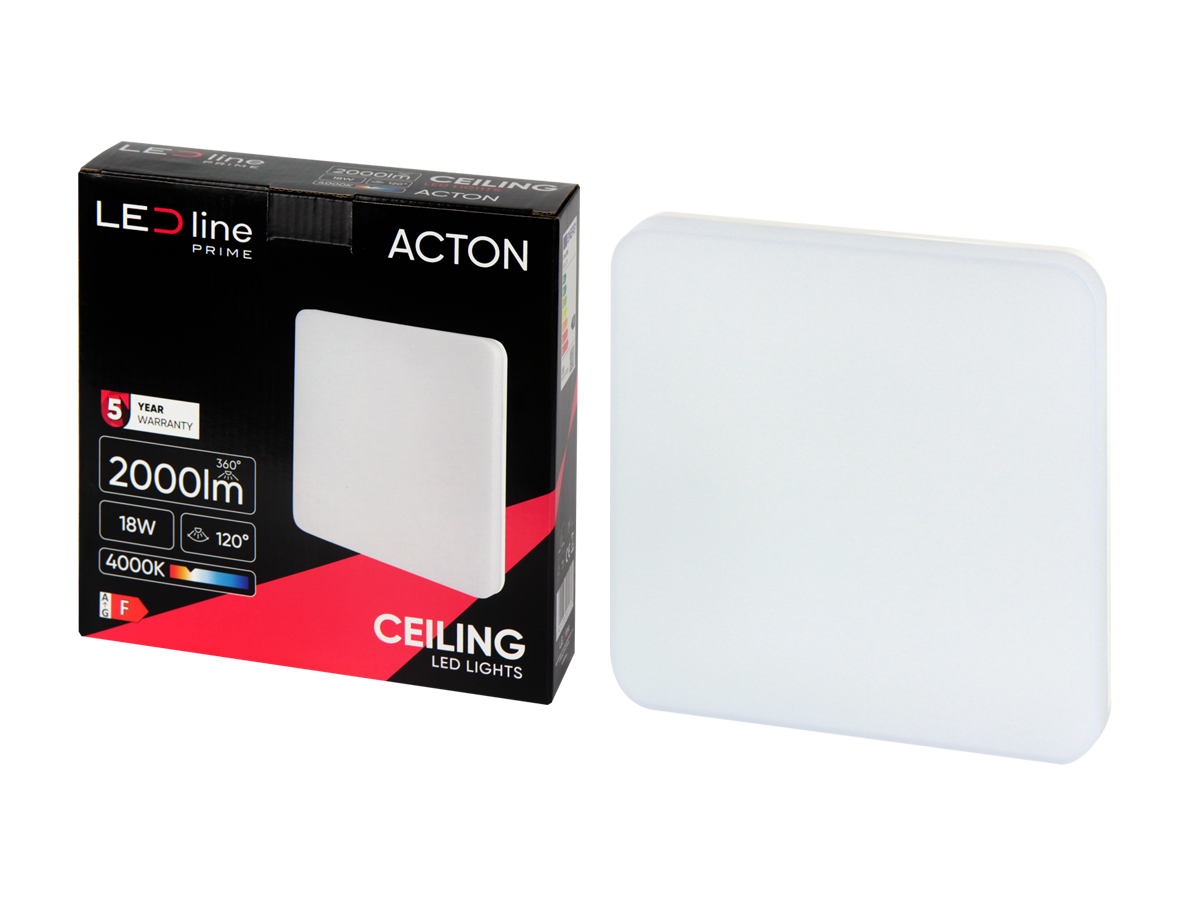 plafondlamp ACTON 4000K 18W 2000lm vierkant IP54 wit PRIME
