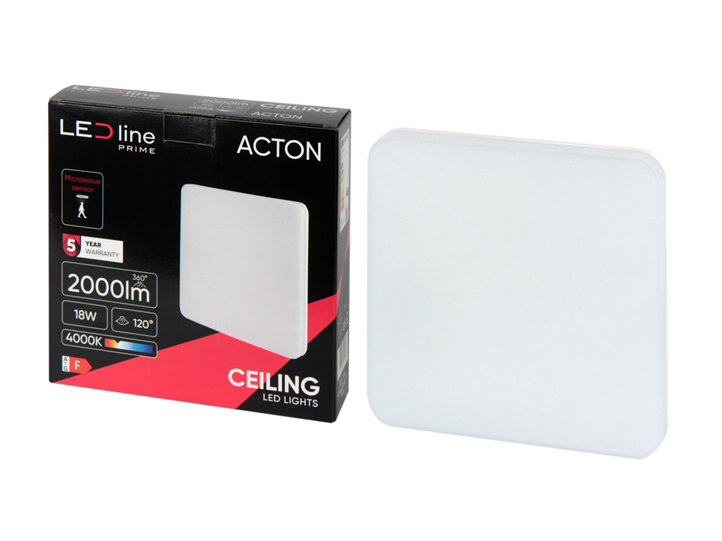 plafondlamp ACTON 4000K 18W 2000lm vierkant IP54 wit PRIME bewegingssensor