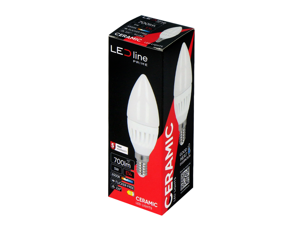 LED-lamp E14 6500K 5W 700lm 230V 220 ° C37 Keramiek PRIME
