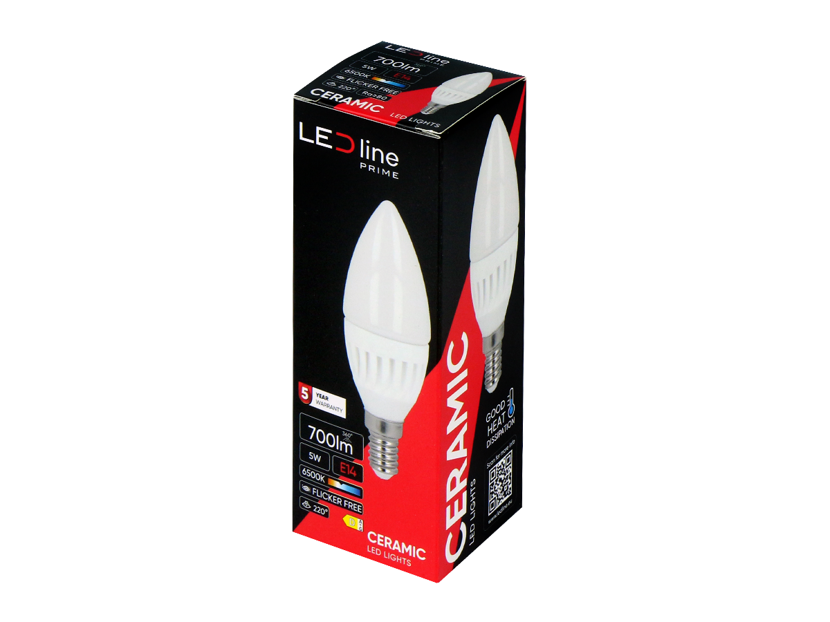 LED-lamp E14 6500K 5W 700lm 230V 220 ° C37 Keramiek PRIME