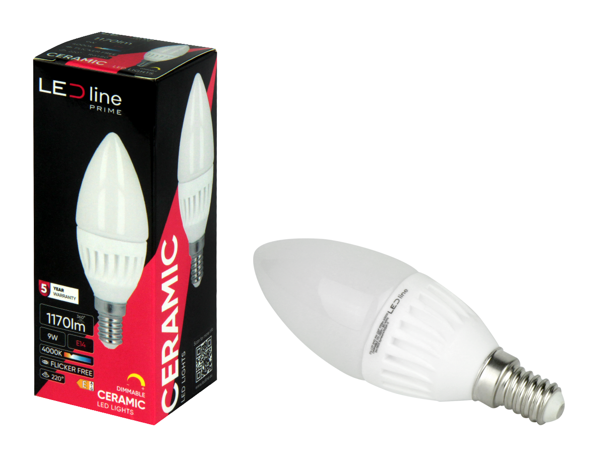 LED-lamp E14 2700K 9W 1170lm 230V 220 ° C37 DIM Keramiek PRIME