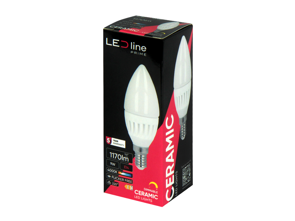 LED-lamp E14 2700K 9W 1170lm 230V 220 ° C37 DIM Keramiek PRIME