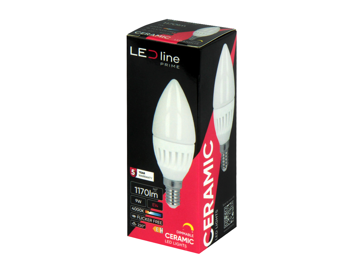 LED-lamp E14 2700K 9W 1170lm 230V 220 ° C37 DIM Keramiek PRIME