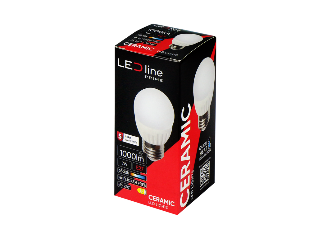 LED-lamp E27 6500K 7W 1000lm 230V 220 ° G45 DIM Keramiek PRIME
