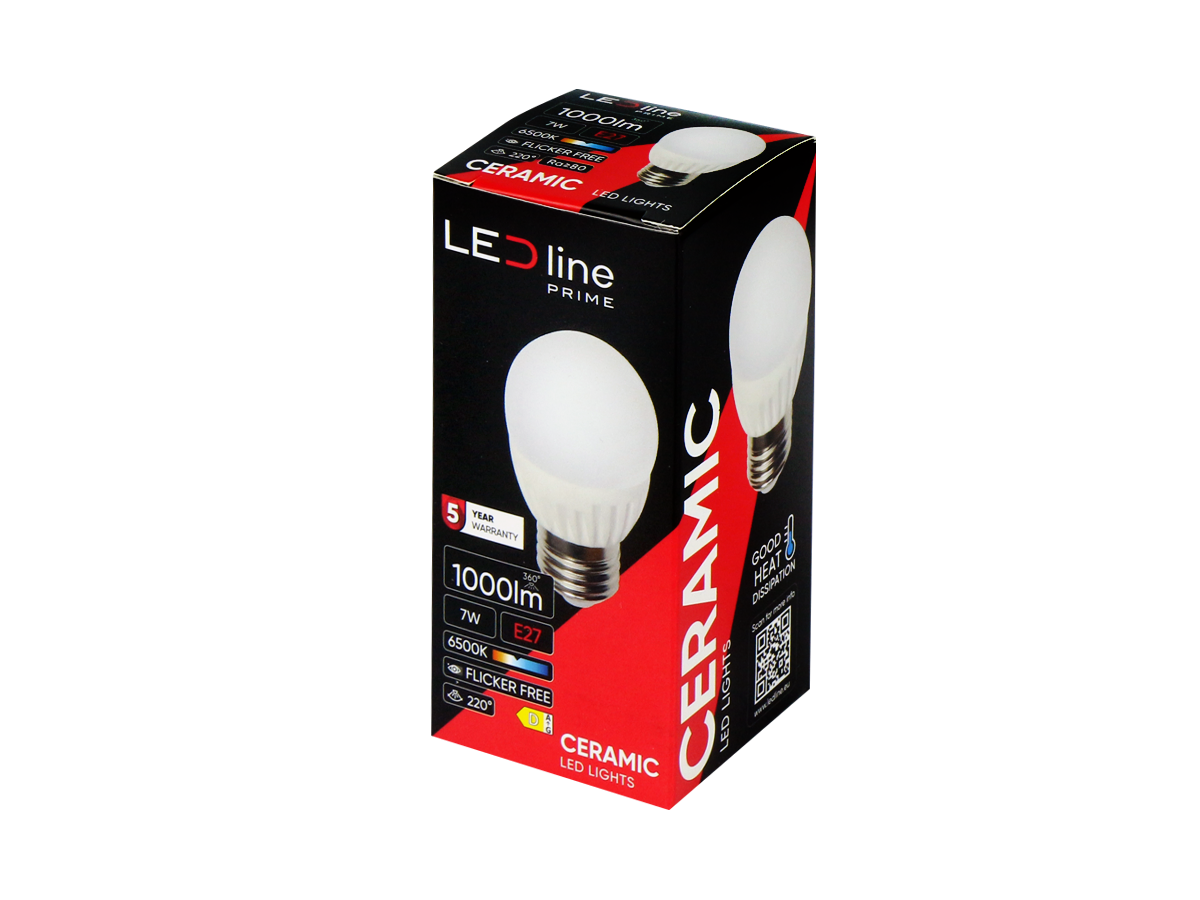 LED-lamp E27 6500K 7W 1000lm 230V 220 ° G45 DIM Keramiek PRIME