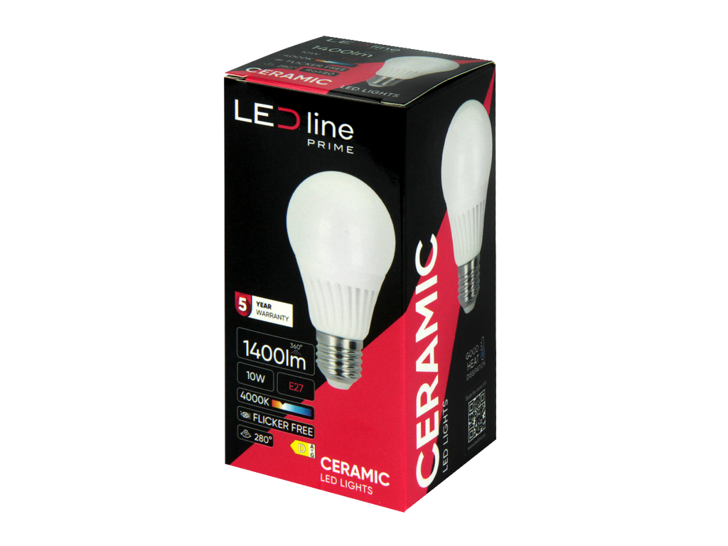 LED-lamp E27 2700K 10W 1400lm 230V 280° A60 Keramiek PRIME