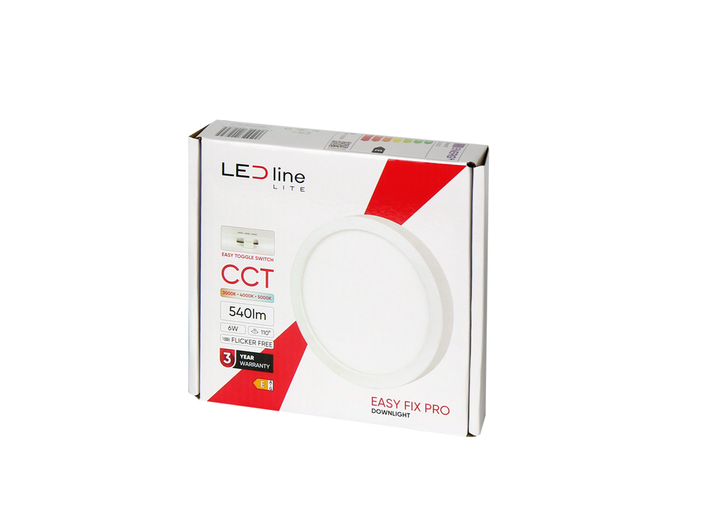Downlight EASY FIX PRO 3CCT(3K/4K/5K) 6W 540lm rond IP20 Wit LITE