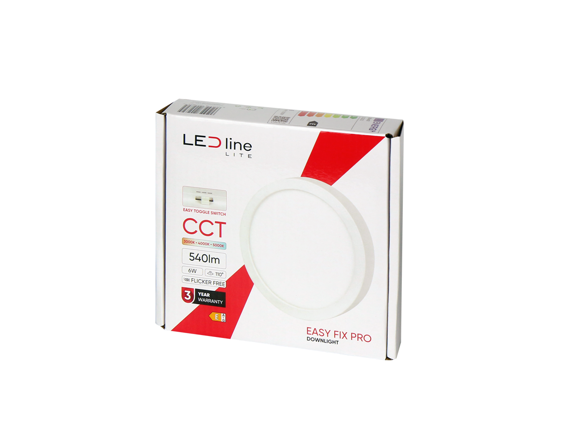 Downlight EASY FIX PRO 3CCT(3K/4K/5K) 6W 540lm rond IP20 Wit LITE