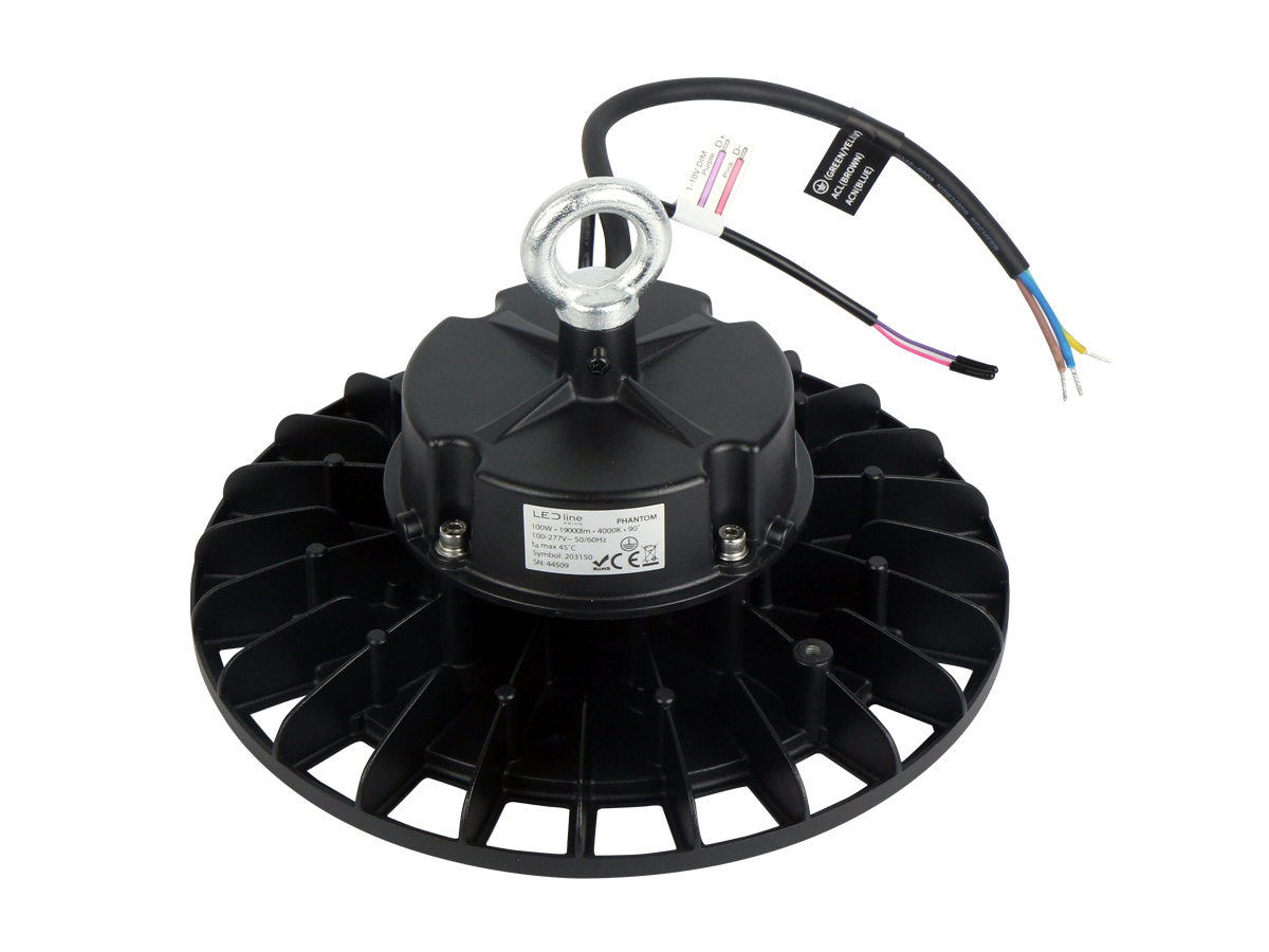 Highbay Armatuur PHANTOM 4000K 100W 19000lm 120° IP65 zwart PRIME 1-10V