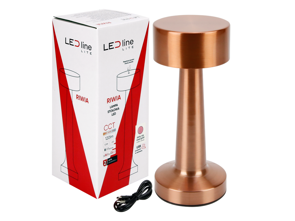 Tabellamp RIWIA 1.0W 120lm CCT gouden roos 1.8Ah