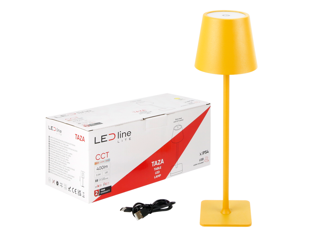 Tafellamp TAZA 3,5W 400lm CCT IP54 geel 2x2000mAh LITE