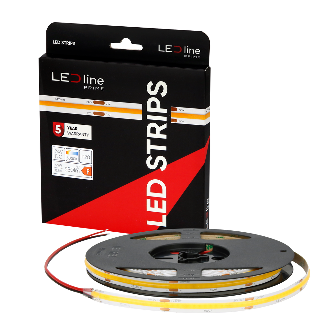 LED-strip 480 COB 24V 3000K 11W IP20 8mm 5m 1100lm/m PRIME