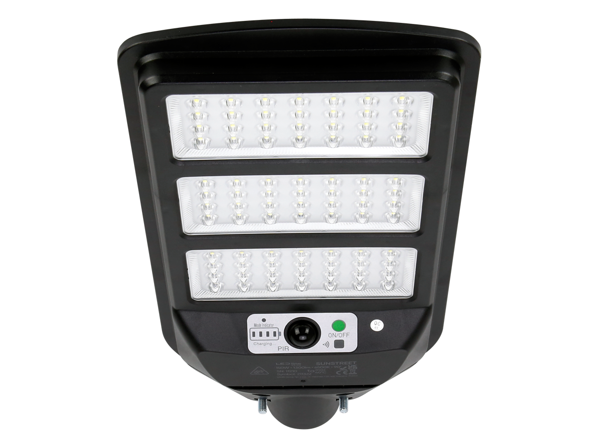Solar straatlantaarn SUNSTREET 6500K 150W 1300lm IP54 zwart PRIME