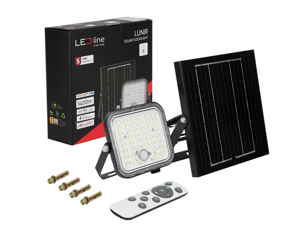 Solar schijnwerper LUNIR 4000K 50W 6W5V 1400lm IP65 zwart PRIME