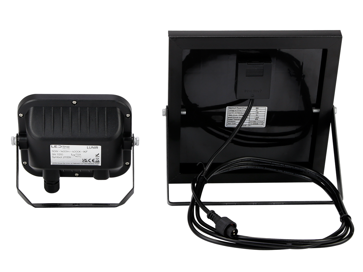 Solar schijnwerper LUNIR 4000K 50W 6W5V 1400lm IP65 zwart PRIME