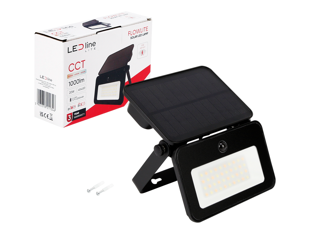 Solar schijnwerper FLOWLITE 3CCT (3/4/6,5K) 20W 1000lm IP65 zwart LITE