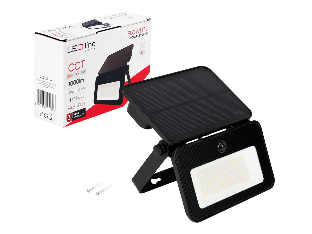 Solar schijnwerper FLOWLITE 3CCT (3/4/6,5K) 20W 1000lm IP65 zwart LITE
