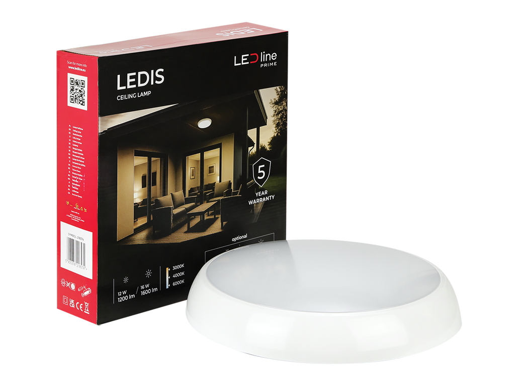 Plafonlamp LEDIS 3CCT(3K/4K/6K) 12/16W 1600lm rond IP65 wit PRIME bewegingssensor MV