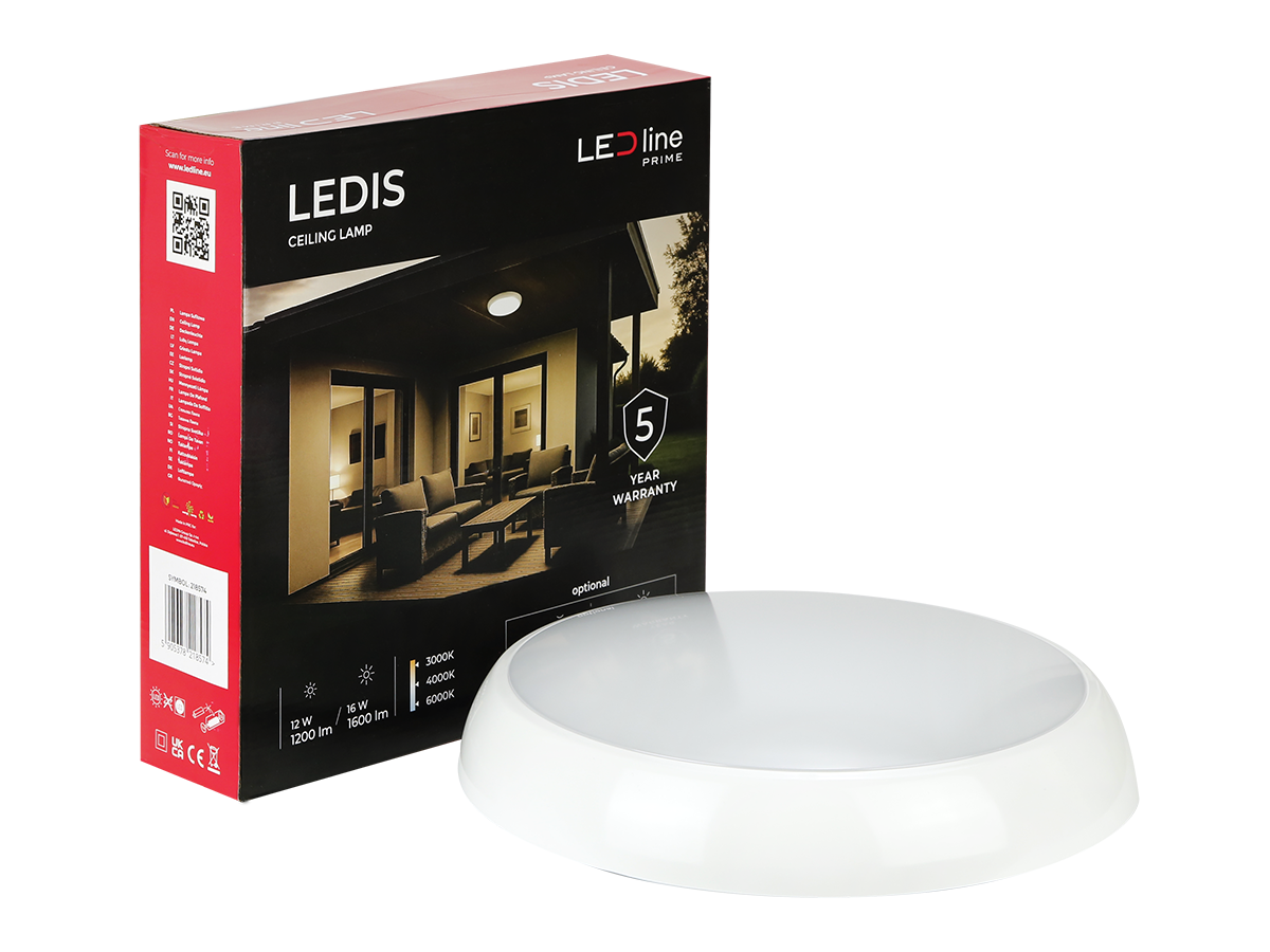 Plafonlamp LEDIS 3CCT(3K/4K/6K) 12/16W 1600lm rond IP65 wit PRIME bewegingssensor MV