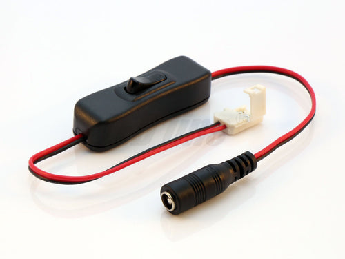Connector voor LED strips CLICK CONNECTOR enkel 8mm 2 pins met kabel voor DC jack en met schakelaar