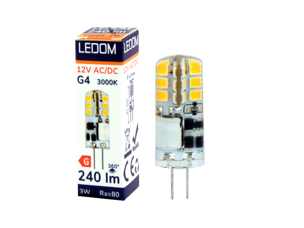 LED-lamp G4 3000K 3W 240lm 12V AC/DC 270 ° Silicium LITE