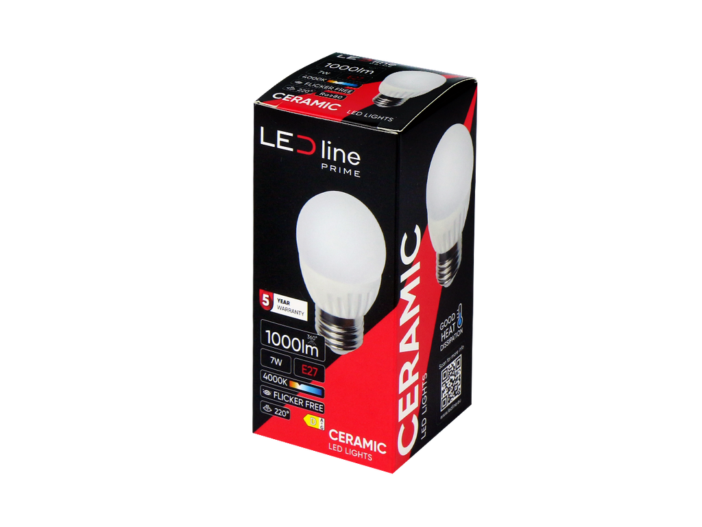 LED-lamp E27 4000K 7W 1000lm 230V 220 ° G45 DIM Keramische prime