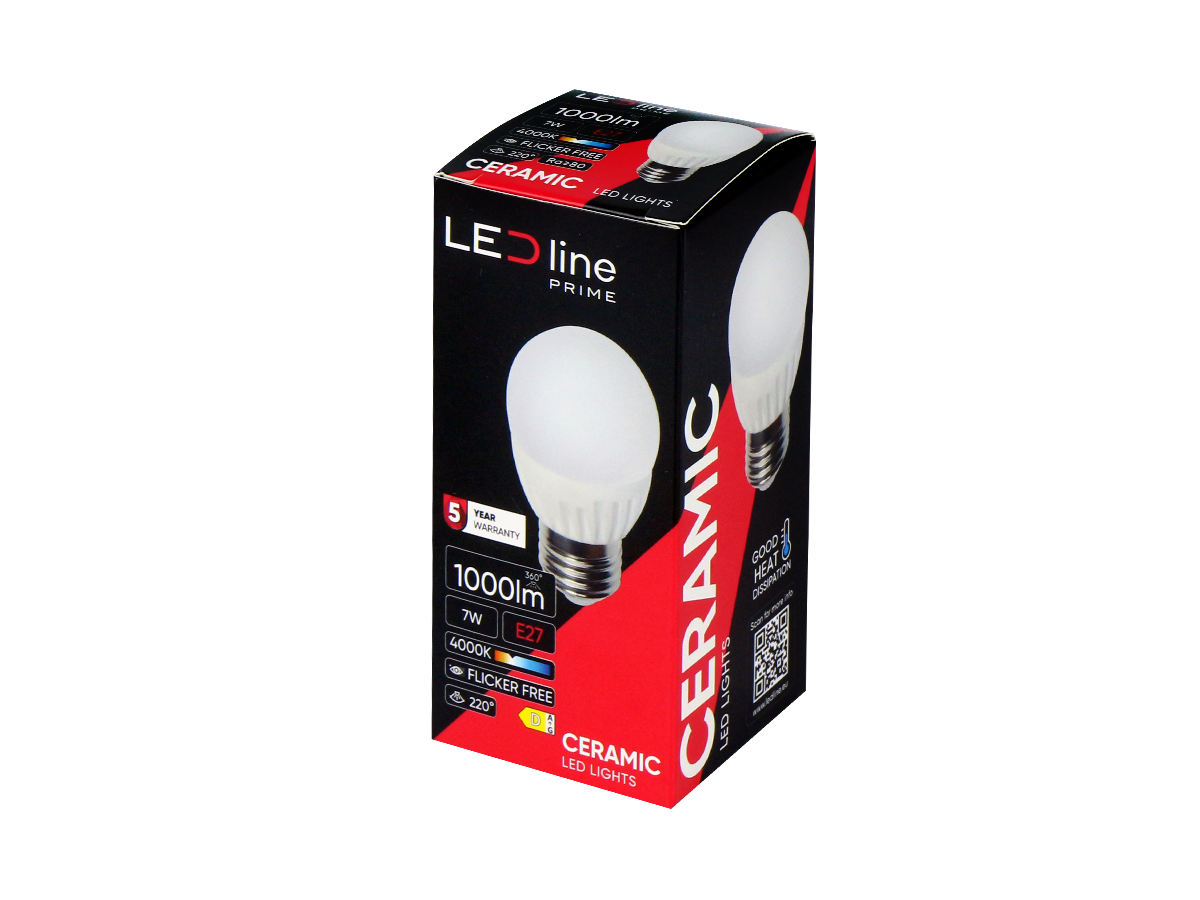 LED-lamp E27 4000K 7W 1000lm 230V 220 ° G45 DIM Keramische prime