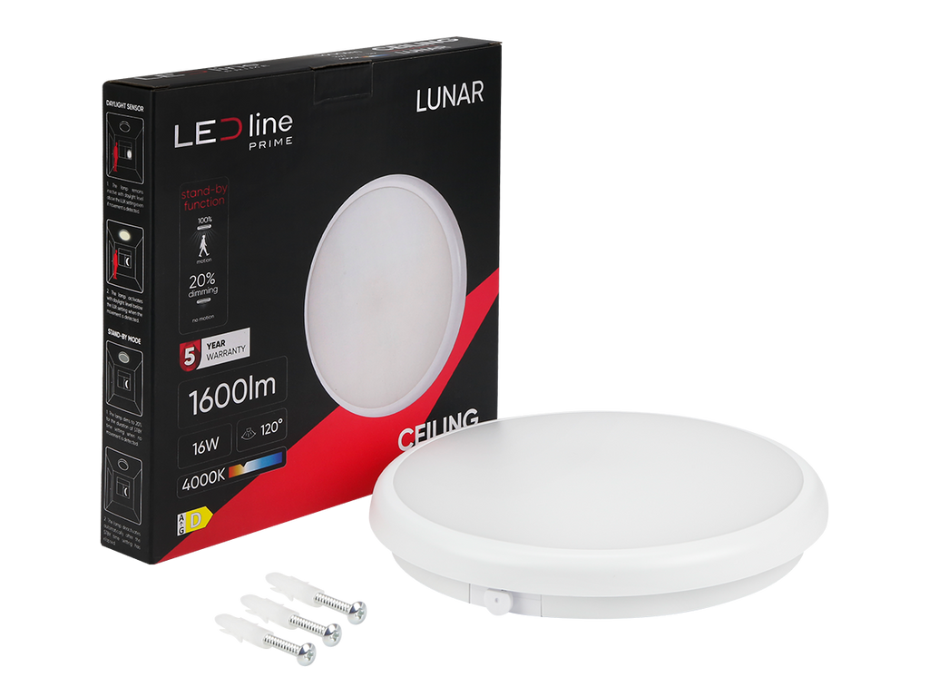 plafondlamp LUNAR 4000K 16W 1600lm rond IP65 wit PRIME bewegingssensor