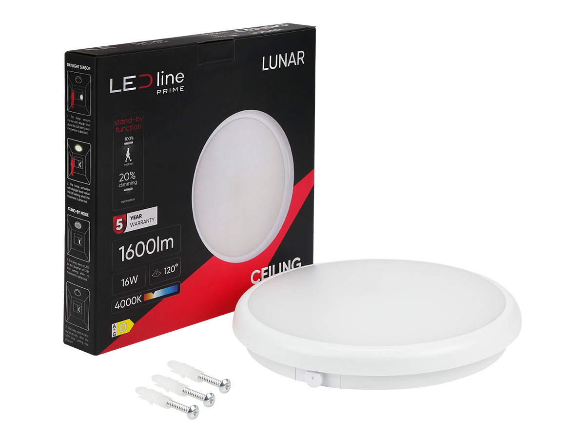 plafondlamp LUNAR 4000K 16W 1600lm rond IP65 wit PRIME bewegingssensor
