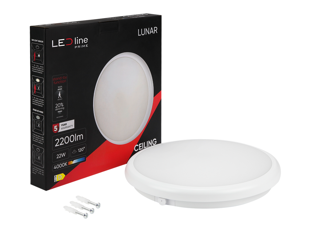 plafondlamp LUNAR 4000K 22W 2200lm rond IP65 wit PRIME bewegingssensor