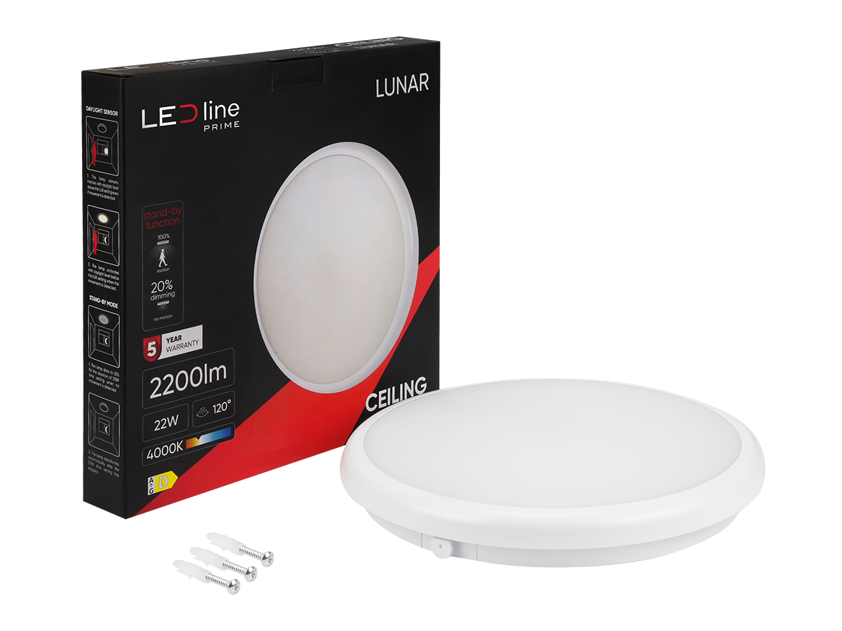 plafondlamp LUNAR 4000K 22W 2200lm rond IP65 wit PRIME bewegingssensor