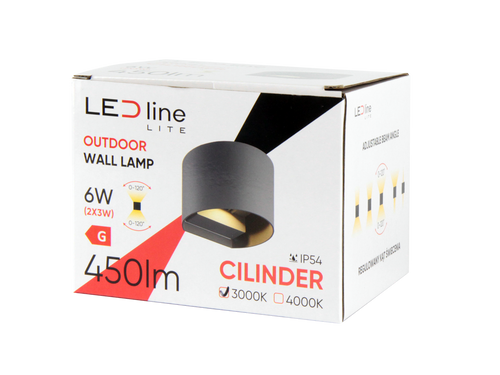 Buitenwandlamp LED 2x3W 3000K IP54 grijs CILINDER LITE