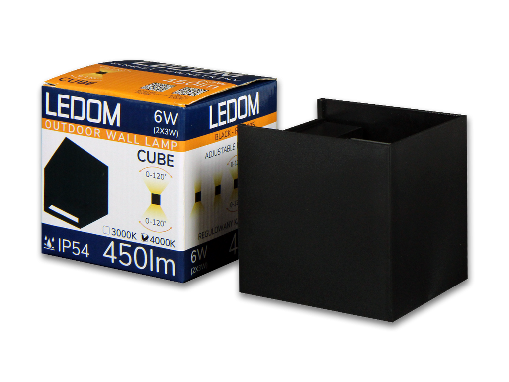 Buitenwandlamp LED 2x3W 4000K IP54 zwart CUBE LITE
